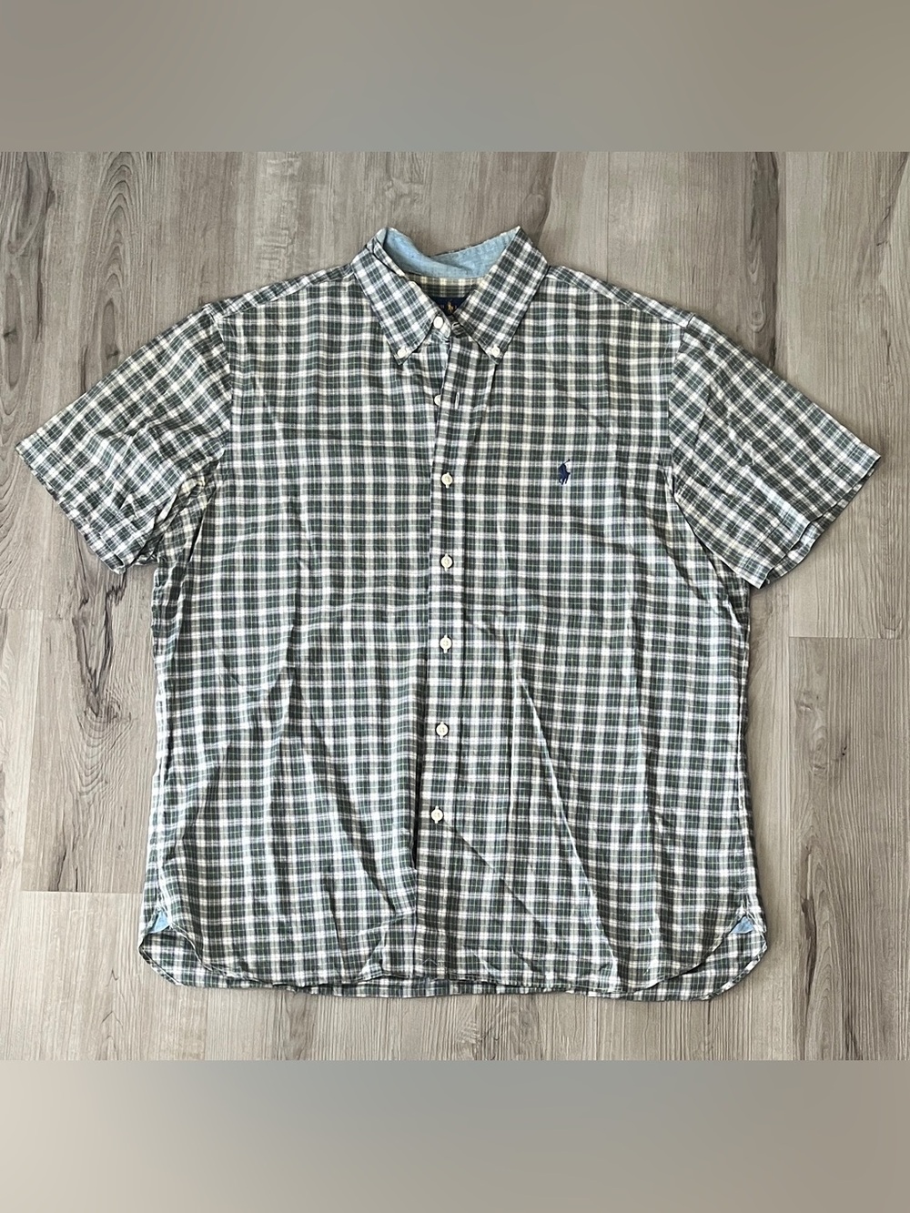 Ralph Lauren Green and White Plaid Short-Sleeve Button-Down Shirt